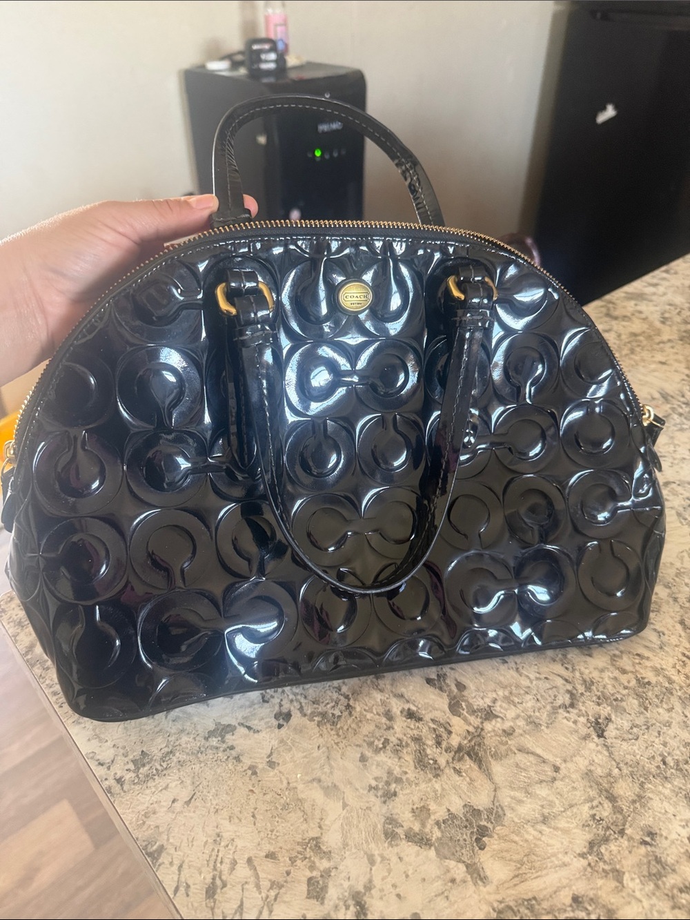 Coach Glossy Black Patent Signature Dome Satchel